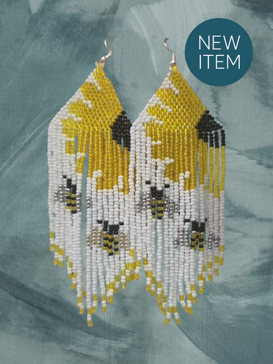 Radiant Sunflower & Bee Beaded Earrings – Nature’s Charm in Every Stitch!