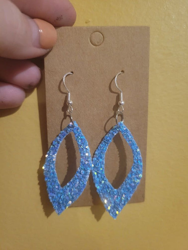 Blue Sequins, Faux Leather Earrings, Drop Earrings, Dangle Earrings